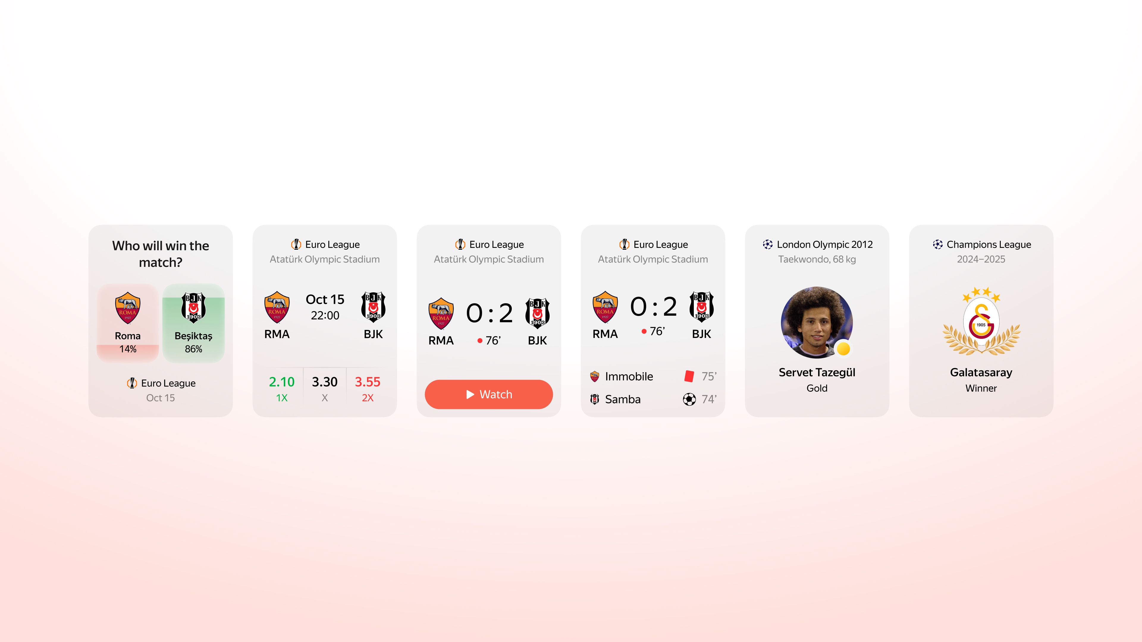 Examples of sports news and match cards